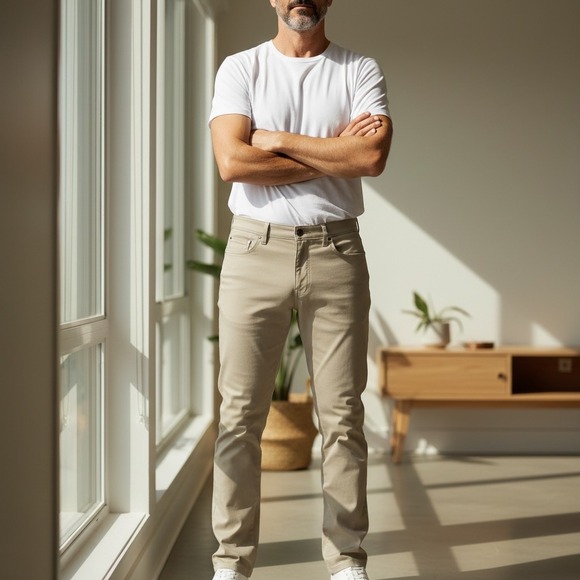 Mack Weldon Radius Five Pocket Pants 38x32 Khaki Tan Tech Performance Chinos